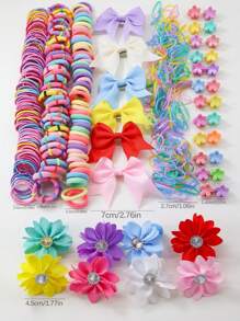 889pcs/Set Girls Flower Heart Bow Cute Simple Princess Hair Clips, Hair Ties, Hair Bands, Hair Accessories Set, Suitable For Daily Use And Gift
