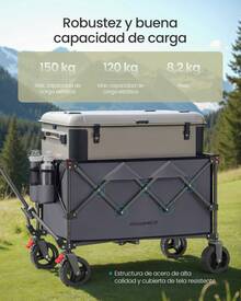 SONGMICS Carro de Mano Plegable, Carro de Jardín, 150 L, con 4 Ruedas Extraíbles, Carga de 150 kg, para Exterior, Jardín, Gris Pizarra - Gris - Ver 5