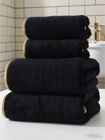 1pc/2pcs Gold Trim Coral Fleece Bathroom Decorative Towel (Lightweight & Thin), Soft Absorbent Non-Shedding Unisex Beach/Bath Towel, Large Size 70"X140" Or Extra Large 90"X170" Shower Towels For Beauty Salon, Hotel Sports,Home Essentials, Towel, Skin Care