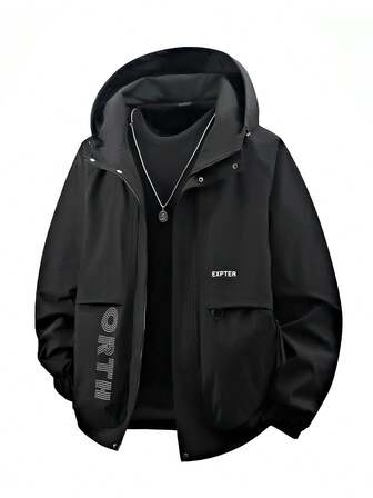 男士加大码长袖连帽夹克，休闲时尚迷彩印花工装夹克，适合秋冬季穿着