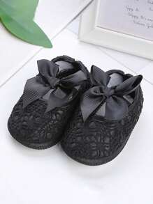 1 paire de chaussures bébé design nœud papillon mignon, chaussons plats souples antidérapants pour intérieur et extérieur pour bébé