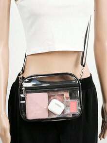 1 件轻质透明斜挎包，拉链开合，无衬里，PVC 材质，时尚白领上班族大学、工作、商务、通勤、办公室、周年纪念、生日礼物、情人节礼物、礼物、透明、透明防水包，适合女士、夏季、度假和海滩，非常适合音乐节 - 彩色 - 查看 3
