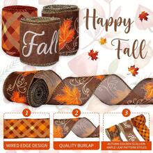 3 Rolls, 2.5inch Fall Glitter Wired Edge Ribbon Autumn Maple Leaves Plaid Ribbon Thanksgiving Fabric Ribbon For Wreath Bow Making DIY Craft Wrapping Fall Decor Halloween Autumn Decor - Multicolor - View 5