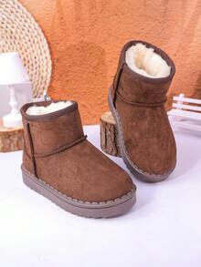 Autumn/Winter New Kids Snow Boots, Mid-Large Children Flat Shoes, Plush Thick Sole Boys Warm Boots, Toddler Short Booties - Coffee Brown - View 5