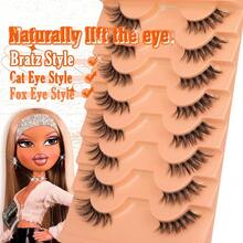 Russian Lashes Clear Band False Eyelashes Natural Look D-Curly Fake Lashes Russian Strip Faux Mink Eyelashes 9 Pairs Pack - B1-半眼 - 查看 2