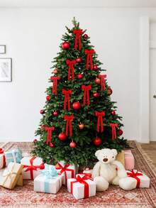 12pcs Ribbon Bows Christmas Tree Decorations, 5" X 10" Christmas Ornaments, Suitable For Christmas Tree, Home Party, Front Door Wreath, Holiday Decor, Christmas Wreath Bows, Rustic Craft Gift Bows, Velvet Ribbon Bows, Suitable For Christmas Home Wreath Decor, Holiday Wedding Indoor/Outdoor Decoration, Christmas Decorations - Red - View 4
