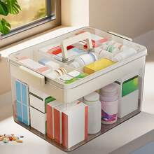 Senmeo Multi-Layer Waterproof Medical Box! Portable First Aid Storage Box With Snap Fasteners - Durable Plastic Multi-Compartment First Aid Box, Suitable For Home / Car / Family Storage - 透明茶色 - 查看 1