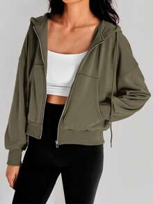 Plain    Casual    Zipper  Drawstring  Pocket    Beach  Daily - Army Green - View 1