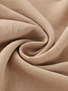 时尚纯色V领不对称系带长袖宽松迷你连衣裙