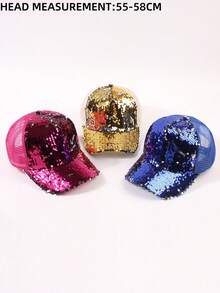 1顶亮片棒球帽，粉色，女士时尚鸭舌帽，透气遮阳帽 - A - 查看 3