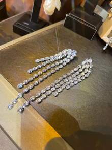 1 đôi Quá quắt Công nghiệp nặng Hợp kim đồng Sọc Hoa tai , Thích hợp Đối với phụ nữ Đến Mặc at Lễ hội & Các bữa tiệc - Bạc - Xem 3