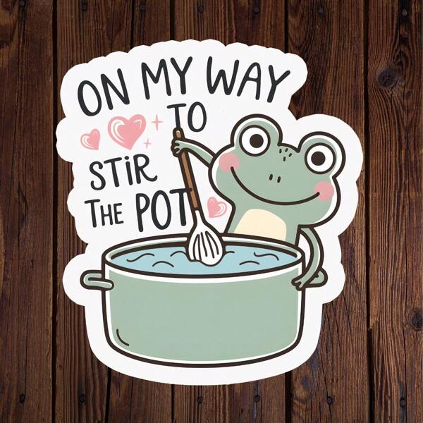 On My Way To Stir The Pot Vinyl Sticker, Funny Cute Silly Frog Sticker, Humorous Waterproof Sticker For Water Bottles, Kindle, Laptops, Books, Tumbler, Cars, Journals, And Outdoor Use, Durable, Removable, Reusable And High Quality Adult Humor Funny Quote Sticker,School Supplies,Back To School