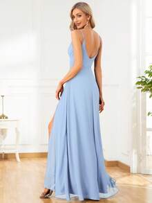 EVERPRETTY 优雅性感纯色吊带开衩浅蓝色伴娘礼服/婚礼宾客礼服