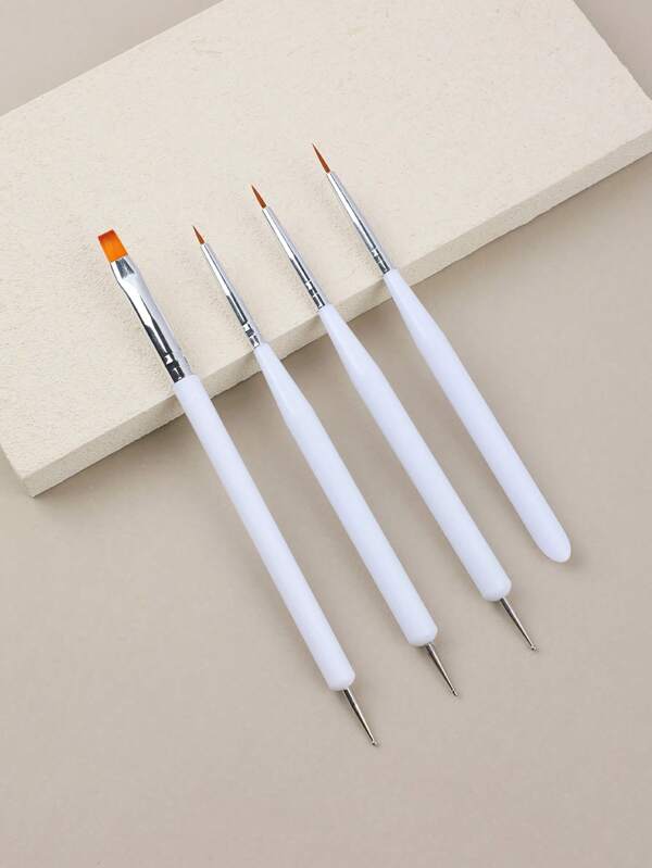 BYCSL Set di 4 pennelli per arte di unghie, pennello per arte di unghie a doppia estremità, set di strumenti per arte di unghie, pennello per gel costruttore 3D per unghie, pennello a punta, penna professionale per disegno acrilico per unghie, pennello per arte di unghie per salone di bellezza