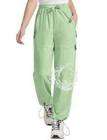 EXARUS Girls Jogger Hiking Pants Waterproof Kids Sports Quick Dry Lightweight Zipper Pockets High Waist 6-14 Years - Xanh nhạt - Xem 1