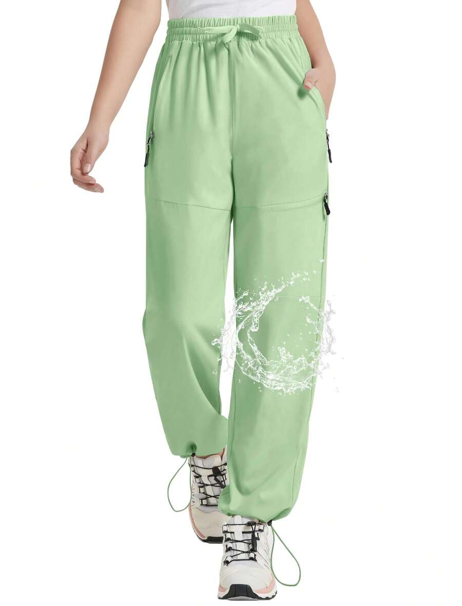 EXARUS Girls Jogger Hiking Pants Waterproof Kids Sports Quick Dry Lightweight Zipper Pockets High Waist 6-14 Years - Xanh nhạt - Xem 1