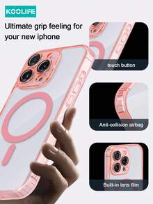 1pc Koolife Magnetic Wireless Charging Full Body Protective Case With Lens Film, Anti-Fall Airbag, PC+TPU Material, Compatible With IPhone 17 Pro Max/17/17 Pro/17 Air/11/12/12 Pro/12 Plus/13/13 Pro/13 Pro Max/14/14 Pro/14 Pro Max/15/15 Plus/15 Pro/15 Pro Max/16/16 Plus/16 Pro/16 Pro Max/16e - Pink - View 4