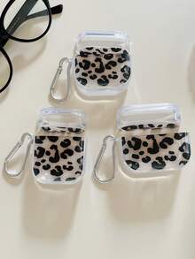 Estuche para auriculares con estampado de leopardo transparente negro con estilo retro/Y2K, estuche para auriculares con elemento de estampado animal, estuche para auriculares de material TPU transparente con 1 gancho colgante, compatible con estuche para , auriculares, compatible con estuche para Pro 3, compatible con Pro (2.ª generación), compatible con 3, compatible con Pro, compatible con 1/2, compatible con estuche para 4 - Multicolor - Ver 4