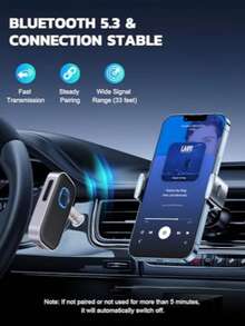 COMSOON 车载蓝牙接收器，防噪音 3.5 毫米 AUX 蓝牙车载适配器，家用立体声/有线耳机无线音频接收器，免提通话，16 小时电池续航时间 - 黑色+银色