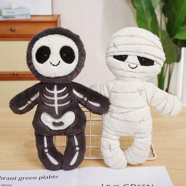 1pc Halloween Skeleton & Mummy Plush Doll, Funny Skeleton Mummy Doll Plush Pillow, Halloween Gift