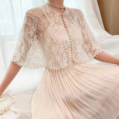 1 chiếc khăn choàng voan đính ngọc trai phong cách Bohemian thanh lịch, đa năng cho đám cưới, tiệc tùng, mặc hàng ngày cho váy
