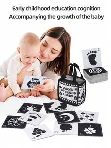 黑白视觉刺激婴儿软书，对比图案促进婴儿视觉发育，柔软面料，附赠收纳袋，早教中心认可的益智玩具，新生儿复活节礼物，男女皆宜的嘉年华/新年礼物