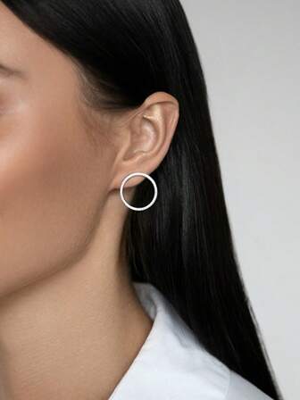 1 Pair Stylish Casual Geometric Round 925 Sterling Silver Stud Earrings With Man-Made Zirconia Inlay - Perfect For Ladies' Daily, Parties & Banquets | Ideal Birthday Gift For Sisters & Friends