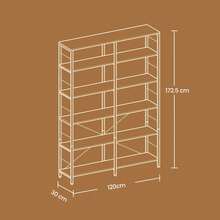 Libreria a 6 livelli, Scaffale Portaoggetti, 30 x 120 x 172,5 cm, Stile Industriale, per Soggiorno, Studio, Balcone, Cucina, Marrone Vintage e Nero - colore granata - Visualizzare 6