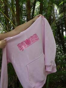 Y2k Hoodies For Teen Girls Women Oversized Graphic Flower Embroidery Hooded Sweatshirts Vintage Long Sleeve Pullover Top Y2K Preppy Aesthetic Sweatshirt Top - 粉色 - 查看 7