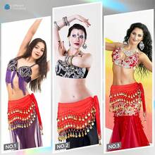 Chiffon Belly Dance Hip Scarf With 128 Coins For Yoga Class - Red - View 11