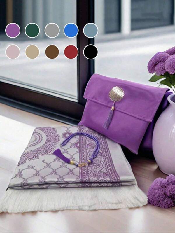 Lightweight Simulated Silk Thin Polyester Woven Muslim With Rosary & Carrying Bag, Suitable For Indoor & Outdoor Worship