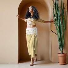 Chiffon Belly Dance Hip Scarf With 128 Coins For Yoga Class - White - View 6