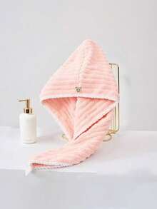 1 件装珊瑚绒柔软毛巾帽，厚吸水速干发巾，波浪图案 - 彩色 - 查看 4