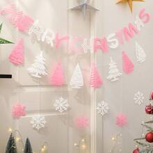 1pc Christmas Party Backdrop Hanging Decoration Set, Includes Cute 3D Felt Santa, Tree, Deer, Bell, Cane Banner & Garland - Multicolor - View 13