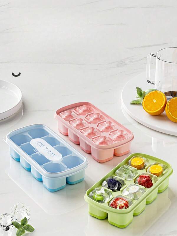Simple Ice Cube Tray Box, Home Ice Box With Lid, Soft-Bottom Small Ice Cube Box, Frozen Ice Eight-Compartment Fruit Box, Storage Box