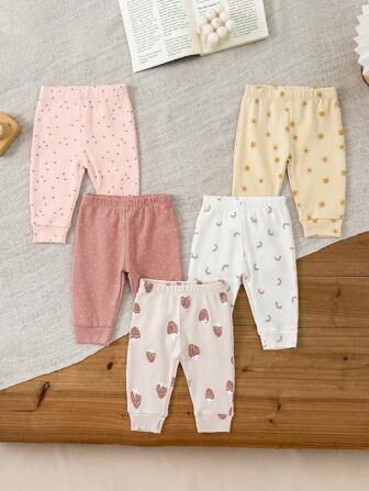 5 PCS Infant Boy Girl 0-12 Months Unisex Casual 100% Cotton Print Baby Pants Four Seasons