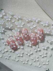 1 Conjunto de Adesivos de Unha em Formato de Flor Branca Translúcida de Cristal Puro, Estilo Fada Chinesa com Relevo 3D - Branco - Ver 3