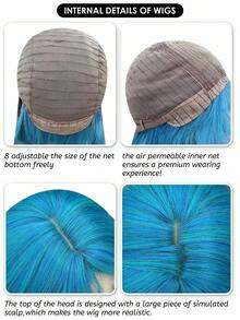 alicegarden 1 片合成耐热卷发，蓝色刘海假发长度 12 英寸，编织日常自然逼真假发。（不含配件） - 藍色 - 查看 7