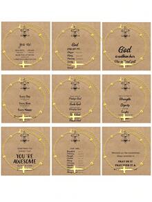 1 件女士十字架仿珍珠青瓷串珠手链套装，时尚西部牛仔风格十字架串珠手链叠戴套装，时尚珠宝礼品，信仰礼品，基督教礼品，友谊礼品