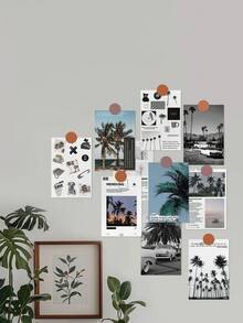 12pcs/Set (10pcs Decorative Cards + 2pcs Random Color Stickers) Minimalist Decorative Cards, Mini Posters For Home Decor, Artistic Self-Adhesive, Bedroom DIY Wall Stickers - Multicolor - View 1