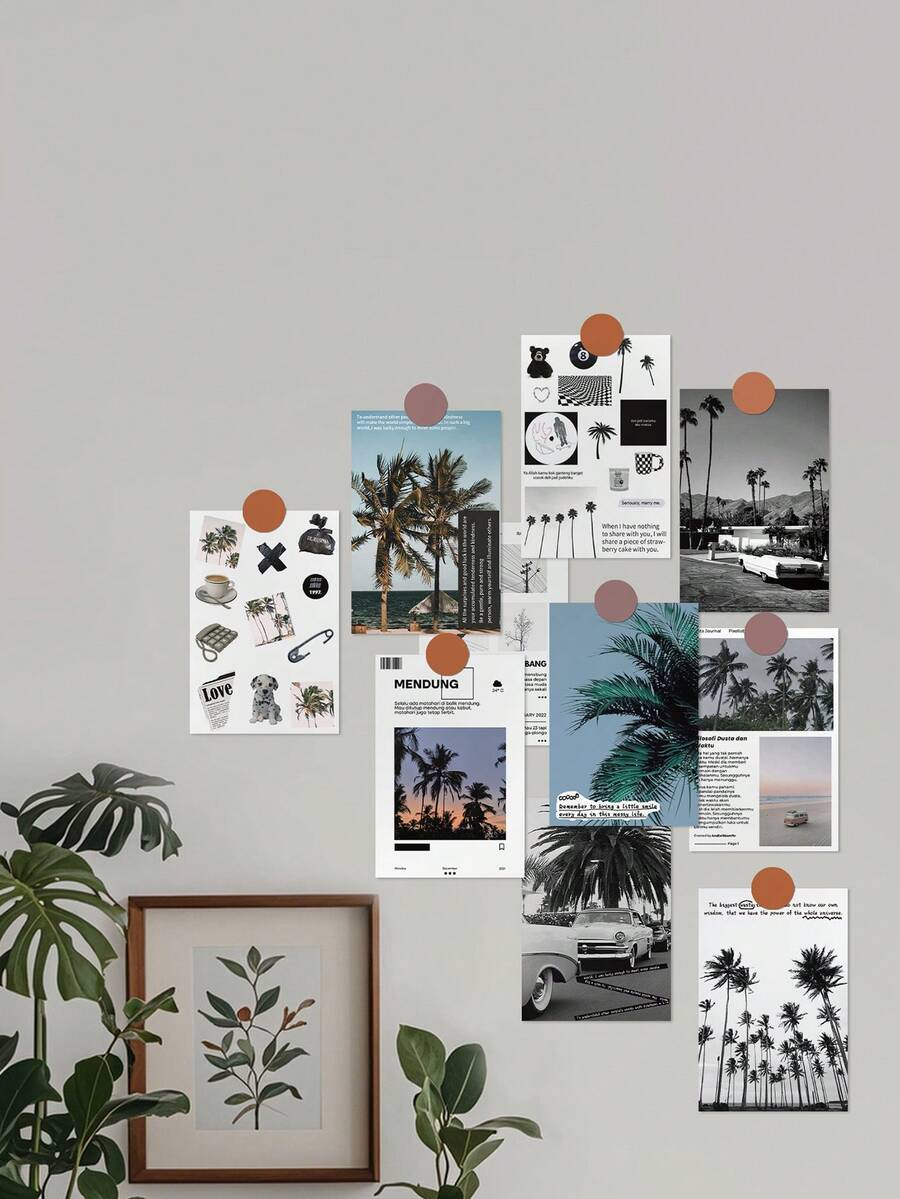 12pcs/Set (10pcs Decorative Cards + 2pcs Random Color Stickers) Minimalist Decorative Cards, Mini Posters For Home Decor, Artistic Self-Adhesive, Bedroom DIY Wall Stickers - Multicolor - View 1