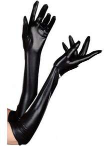Luwint Women Wet Look Black Long Gloves Costume Cosplay Photoshoot