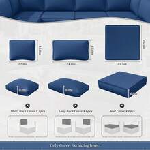 14 Pcs Outdoor Cushion Slipcovers Outdoor Patio Cushion Covers Waterproof With Zipper Outdoor Furniture, Patio Sofa Couch 3 Sizes, Covers Only - 藍色 - 查看 7