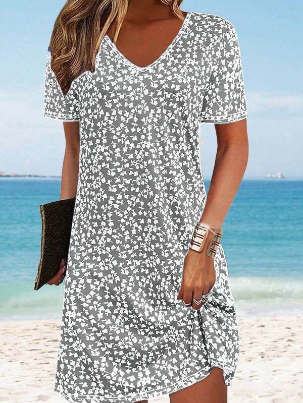 Robe légère et élégante à imprimé floral, idéale pour le printemps/été, idéale pour les loisirs, les vacances ou le bureau.