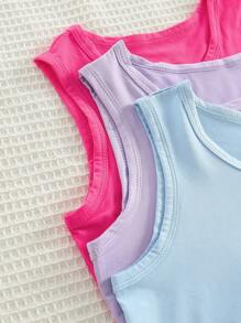 6件套少女休闲运动风纯色无袖背心和简约短裤套装，夏季 - 彩色 - 查看 6