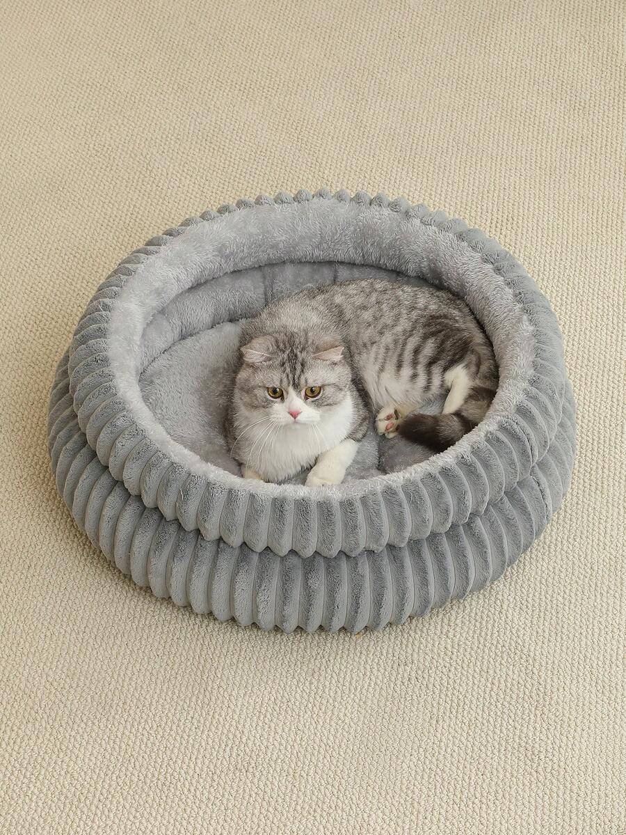 1pc Soft & Comfortable Washable Round Cat Bed, Suitable For Small, Medium & Large Cats And Dogs, All Season Use