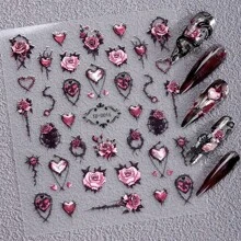 Set de 5 pegatinas de uñas 3D y 5D con rosas negras, pegatinas de uñas de rosas burdeos semitraslúcidas vintage, pegatinas de uñas DIY, pegatinas de uñas con rosas 5D con relieve suave de estilo gótico