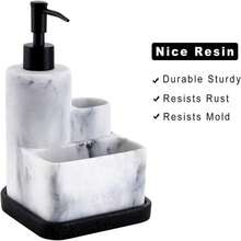 Zccz Soap Dispenser With Sponge Holder, Marble Look Liquid Hand And Dish Soap Dispenser Pump Bottle And Sponge Holder 2 In 1 For Kitchen Sink Bathroom Counter Storage And Organization - Hiệu ứng đá cẩm thạch trắng - Xem 6