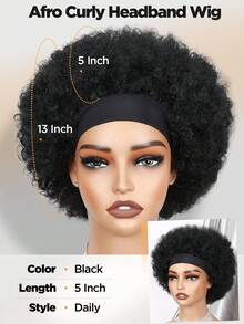 African Headband Wig, Short Curly African Wig, Women's Natural Black Glueless African Wig With Headband, African Curly Wig With Headband, Synthetic African Headwrap Wig, Women's African Wig - Black - View 5
