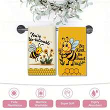 2pcs Charming Pattern Kitchen Towel Set - Soft, Absorbent And Quick Dry Polyester Towels, Suitable For Cooking And Baking, Perfect Housewarming Gift For Bathroom Kitchen Decor - Yellow - View 4